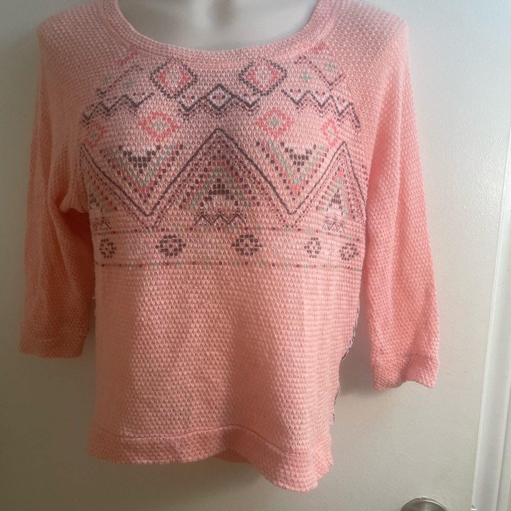 Almost Famous Peach Knit Aztec Pattern Pullover